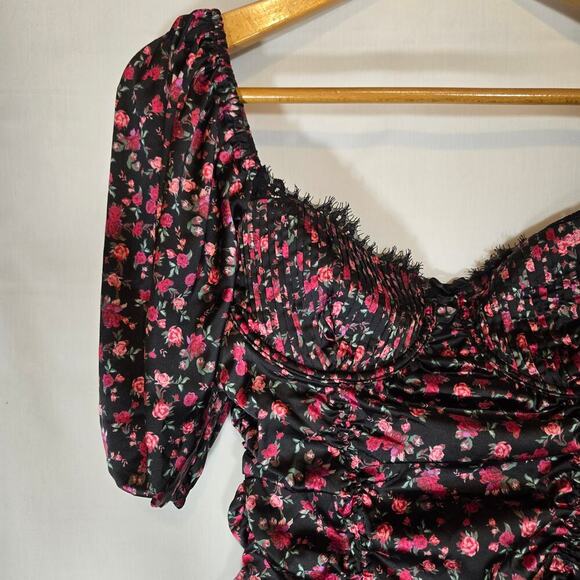 For Love & Lemons Melrose Ruched Sweetheart Neck Mini Dress Dark Romantic XL - Picture 3 of 10